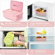 Bento Boxes, 1400ML Leak-Proof Lunch Container with Lunch Bag, Spoon & Fork, Bento Lunch Box with 3 Compartment (Pink)