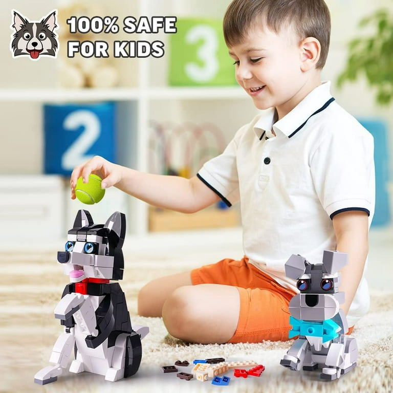 HOGOKIDS 603Pcs Dog Building Block Sets,4 Cute Husky Poodle Bulldog Schnauzer Building Toys Birthday Gifts for Kids Ages 8+