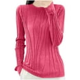 thumbnail image 2 of Zylanna Women's Pullover Sweaters, Crew Neck Knitted Long Sleeve Solid Color Loose Tops for Women Red, 2 of 5