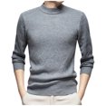 thumbnail image 2 of ZCFZJW Mens Fashion Winter Thermal Fleece Shirts Casual Striped Knit Long Sleeve Crewneck Pullover Sweater Tops Trendy Slim Fit Basic Athletic Workout Sweatshirts Gray M, 2 of 9
