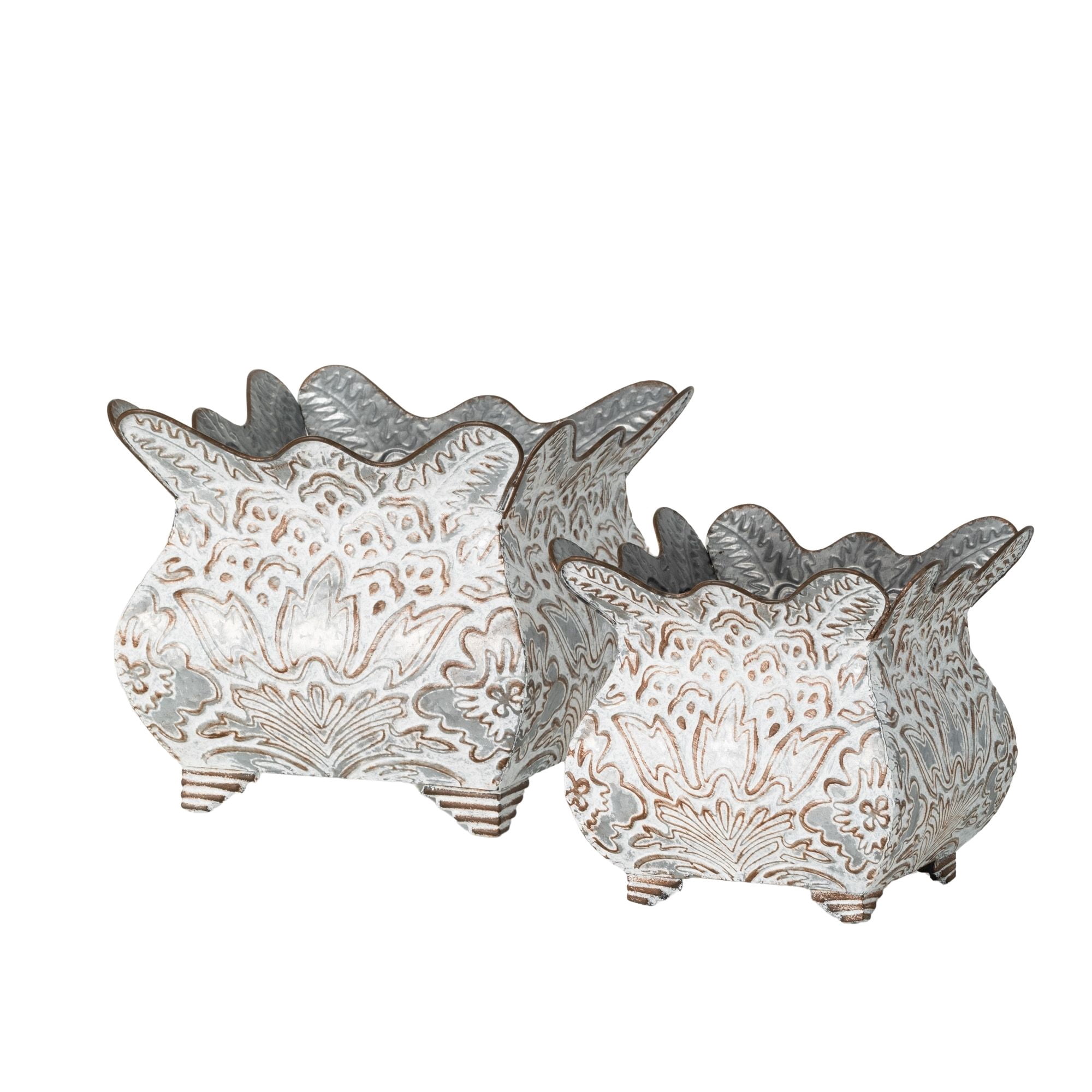 Sullivans Flourish Scalloped Metal Planter Set of 2, 10"H & 8"H Gray