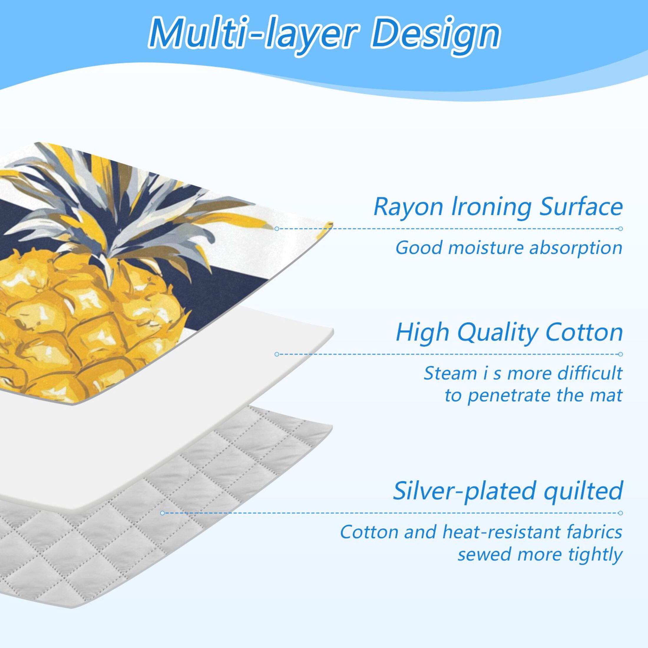 Navy Blue Stripes Pineapples Cute Ironing Mat Blanket Portable Travel Ironing Pad Heat Resistant Pad 47.2" x 27.6”
