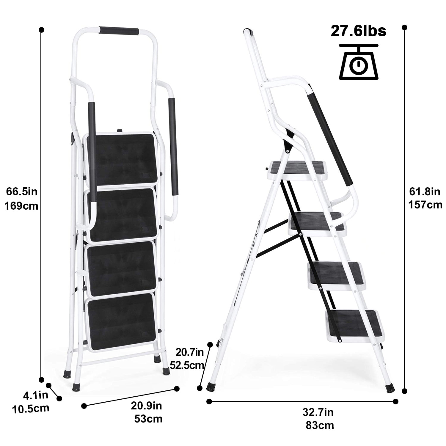 Step Stool Folding Portable Ladder Steel Frame with Safety Side Handrails 500 lb 