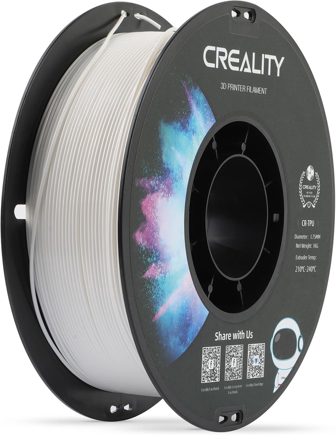 Creality 95A TPU 3D Filament  1.75mm Flexible & Durable High-Speed Printing Elastic TPU Use w FDM Printers for Soft PartsWhite 12 Unit per pack