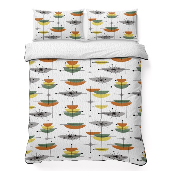 Boho 3 Piece Quilt Bedding Set with 2 Pillow Shams, Abstract Art Lightweight Bedspread Coverlet, Soft Breathable All Season Quilt, 68 x 98 Inch