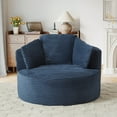 thumbnail image 2 of Muumblus 48.8" Oversized Accent Barrel Chair, Fluffy Round Lazy Sofa Chair for Adults, No Assembly Required, Blue Corduroy, 2 of 10