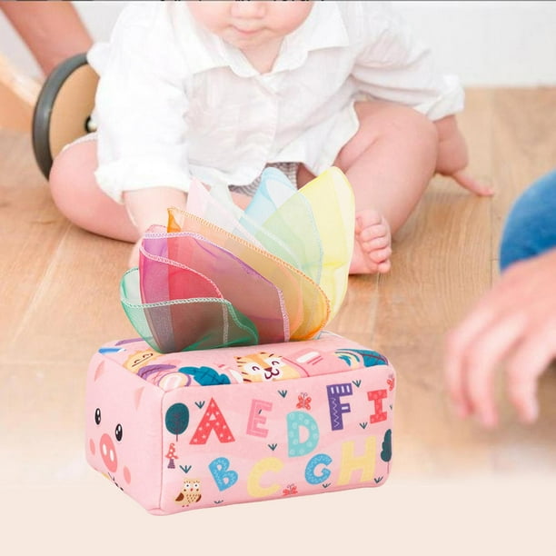 Juguete de caja de pañuelos para bebés,Juguetes Montessori para bebés de 6 a 12 meses,Caja de pañuelos de juguete sensorial,Juguetes educativos de apr Cerdo