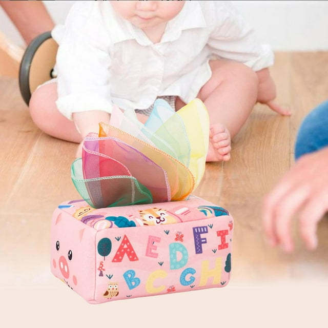 Juguete de caja de pañuelos para bebés,Juguetes Montessori para bebés de 6 a 12 meses,Caja de pañuelos de juguete sensorial,Juguetes educativos de apr Cerdo