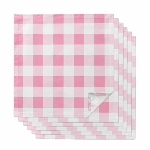 Pink Checkered Cloth Napkins, Pink White Buffalo Plaid Washable and Reusable Dinner Napkins Set of 6, Table Napkin for Kitchen Party Birthday Wedding Hotel Housewarming 20"x20"