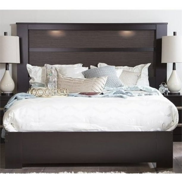 South Shore Gloria King Panel Headboard with Lights in Brown