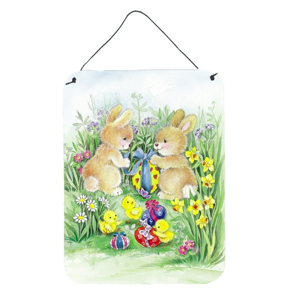 Carolines Treasures APH0685DS1216 Brown Easter Bunnies with Eggs Wall or Door Hanging Prints 12x16 multicolor