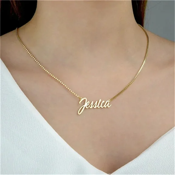 Custom Name Necklace for Women Personalized Letter Pendant Box Chain Choker Man Gold 14K Yellow Gold Jewelry Gift Collar Hombres