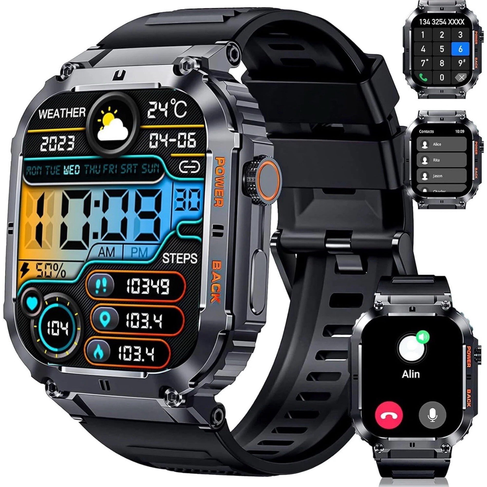 Bluetooth 1.96" Smartwatch with Calling, Fitness Tracker, Pedometer, IP67 Waterproof, Long Standby, Compatible with LG G8X ThinQ
