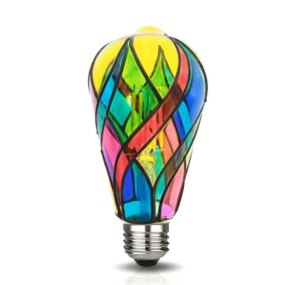 Hand-Painted Stained Glass LED Bulb, 8-Color Changing Mood Light for Home Decor, E26 Base A19 4W for Bedroom, Party & Christmas Atmosphere (2pcs) (2 Pack)