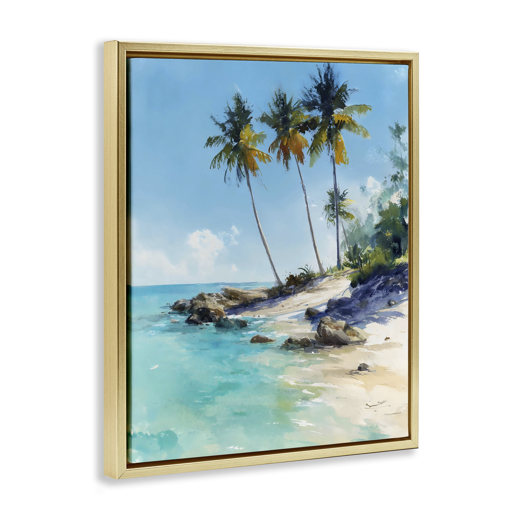 Stupell Industries Rocky Tropical Shore Gold Framed Floater Canvas Wall Art, design by Franklyn Gregory