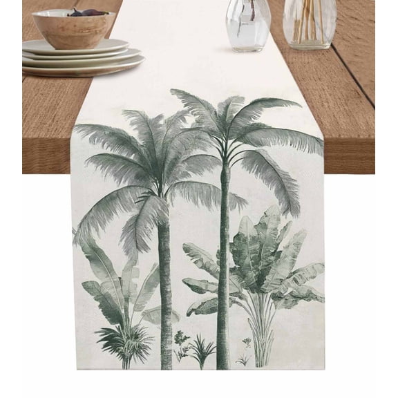 Hokiten Table Runners 48 Inches Long Dress Scarves, Sage Green Palm Tree Farmhouse Kitchen/Dining Table Runner, Short Coffee Tablerunners, Tropical Botanical Summer Beach 13x48 Inch