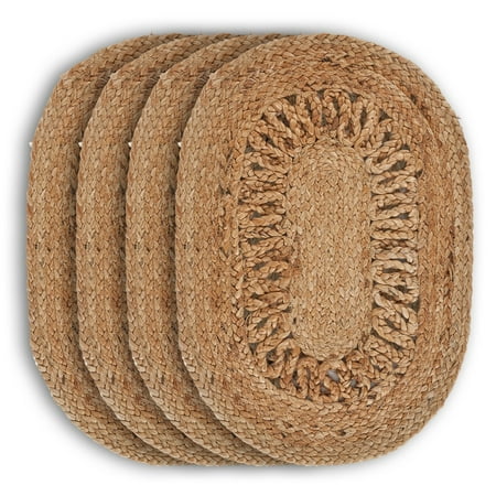 Woven Paths Ollie Set of 4 Jute Reversible Placemats  Braided Oval