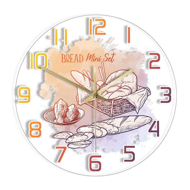 Reloj de pared transparente, tema de pan francés, reloj de acrílico mudo de color Afortunado Sencillez