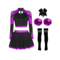 thumbnail image 2 of Runhomal Womens Shiny Cheerleading Uniform Set Long Sleeve Crop Top With Rhinestones Skating Skirt Purple A L, 2 of 4