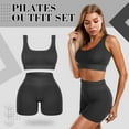 thumbnail image 2 of Lsupdaol 4 Pcs Women's Workout Sets Pilates Exercise Outfit Ribbed Scoop Neck Sports Bra Shorts Leggings Gym Clothes Set, 2 of 12