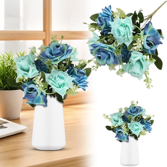 Blue Artificial Flower, 1 Pc Valentine's Day Rose Flower, 12.2" Fake Roses Silk Bouquet, Realistic DIY Floral Bunch for Wedding Table Centerpieces Bridal Bouquet Mother's Day Home Decor