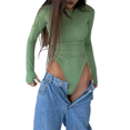 thumbnail image 3 of Justaucorps à Manches Longues Col Rond pour Femmes, Sensation Deux Pièces, Vert Clair, Taille g, 3 of 9
