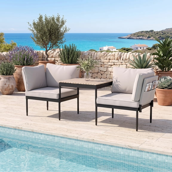 LOGYAT 3Pcs Modular Patio Sectional Sofa Set Aluminum Frame Convertible Design Waterproof Cushion Outdoor Furniture Beige