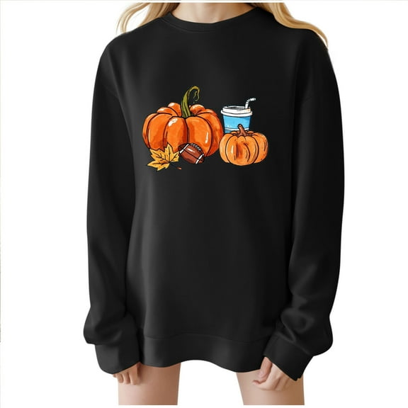 Ruimatai Women's Thanksgiving Print Sweatshirt Casual Loose Fit Long Sleeve Crewneck Drop Shoulder Fall Graphic Pullover Top Polyester Spandex