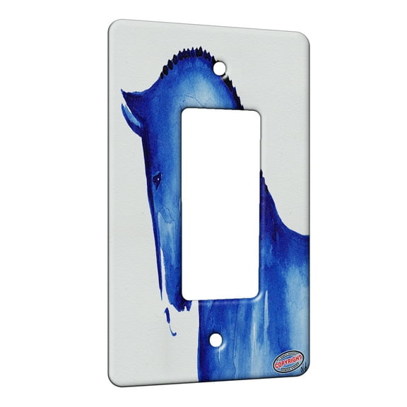 KuzmarK™ 1 Gang Rocker Wall Plate - Warmblood Sports Horse in Blue Abstract Horse Art by Denise Every