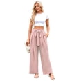 thumbnail image 4 of TANBOM Women's High Waist Wide-Leg Long Loose Casual Flowy Pants with Pockets Pink L, 4 of 4