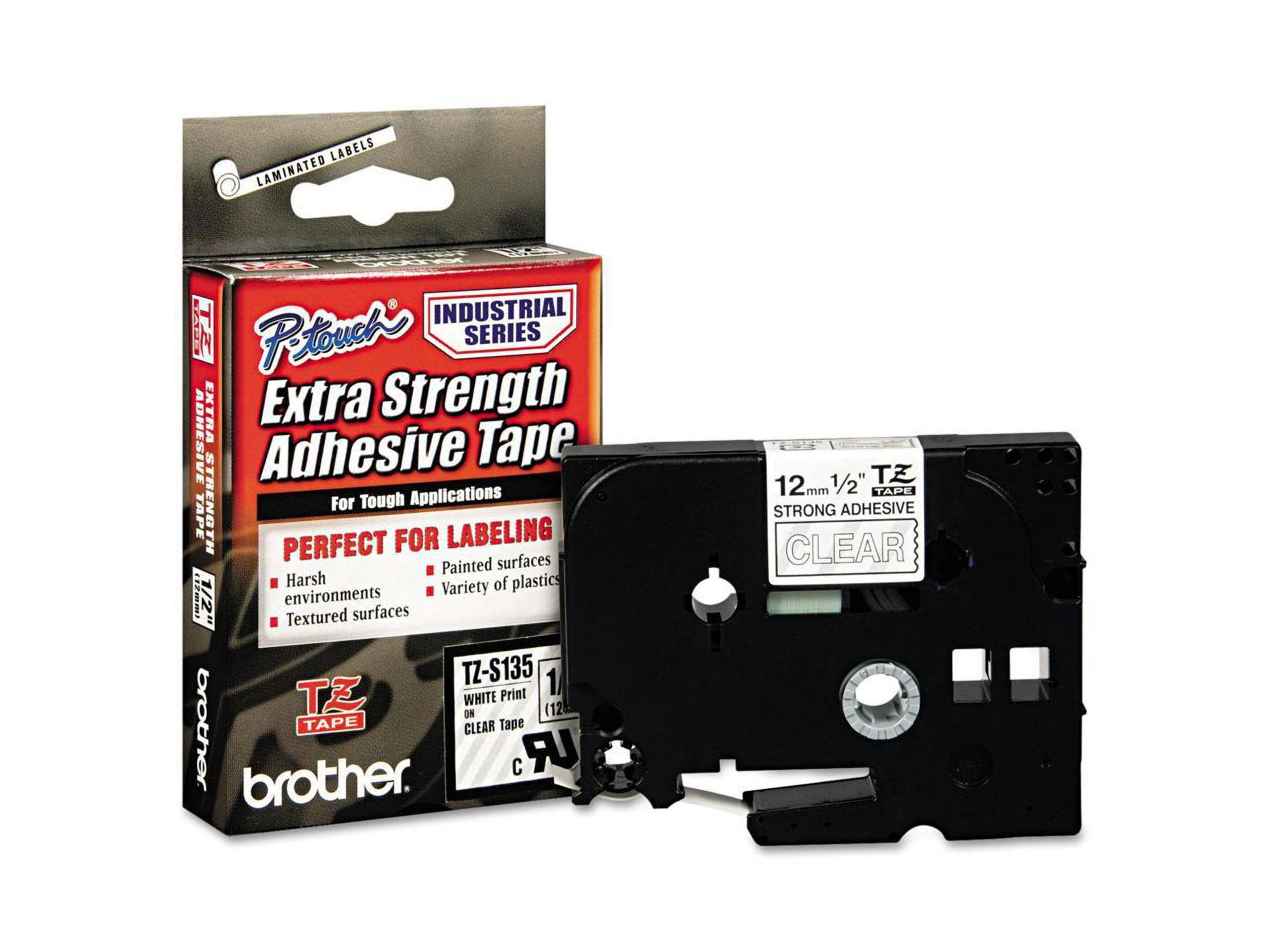 Brother Genuine P-touch TZE-S135 Tape, 1/4" (0.23") Wide Extra-Strength Adhesive Laminated Label Maker Tape, Black on White, 0.23 in. x 26.2 ft. (6mm x 8M), TZE-S211
