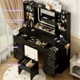 thumbnail image 2 of 47" Large Vanity Desk with Lighted Mirror & Charging Station, Black Makeup Vanity with 7 Drawers & 6 Shelves, Vanity Set with Cushioned Stool, 2 of 8