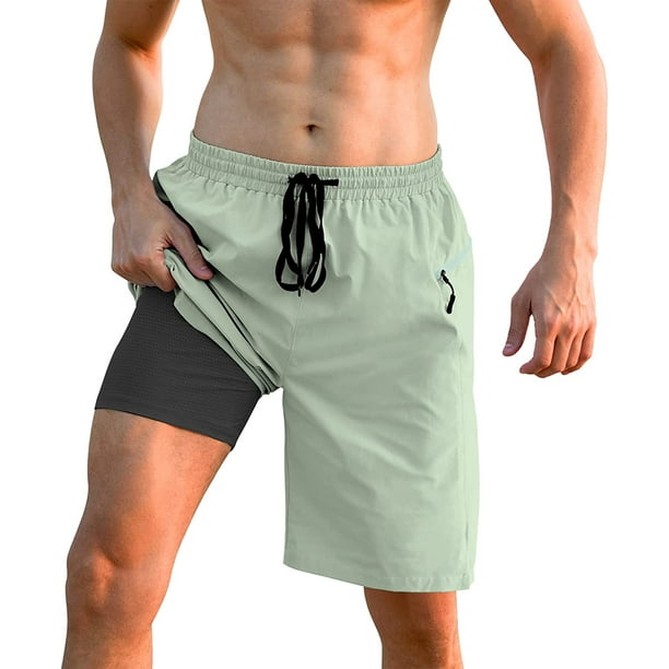 Mens Swim Trunks with Compression Liner 2 in 1 Board Shorts 9 Inch Quick Dry Swimming Trunks