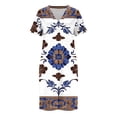 thumbnail image 3 of Maqroz Dresses for Women Casual Summer V Neck Loose T Shirt Dress Wedding Guest Dresses Short Sleeve Fashion Floral Beach Boho Dresses Multicolor M, 3 of 8