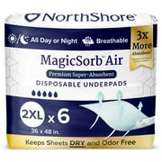 NorthShore MagicSorb Air Super-Absorbent Disposable Underpads, Extra Long, 36x48 in., 2X-Large, Pack/6