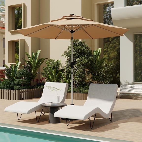 10FT 3-Tier Aluminum Outdoor Patio Umbrella, Fade-Resistant Market Umbrella with Push Button Tilt Function, 8 Sturdy All-Aluminum Ribs for Gardens, Patios, Backyards & Pools (Beige)