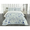 thumbnail image 3 of Ambesonne Cartoon Quilted Bedspread Set 3 Pcs, Geometry Chemistry Theme, Queen Size, Blue and Ivory, 3 of 5