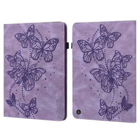 Case Fits All-New Amazon Kindle Fire HD 10 & 10 Plus Tablet 11th Generation,2021 Release) 10.1" - Slim Folding Stand Cover PU Leather Butterfly Embossed Pencil Holder Shockproof Protective - Purple