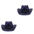 thumbnail image 3 of Qarigey Sombrero de paja de vaquero de verano Gorra de protección solar de ala ancha Sombrero al aire libre Moda para vacaciones Gorras de Azul oscuro M (56-58 cm) 2Conjunto, 3 of 6