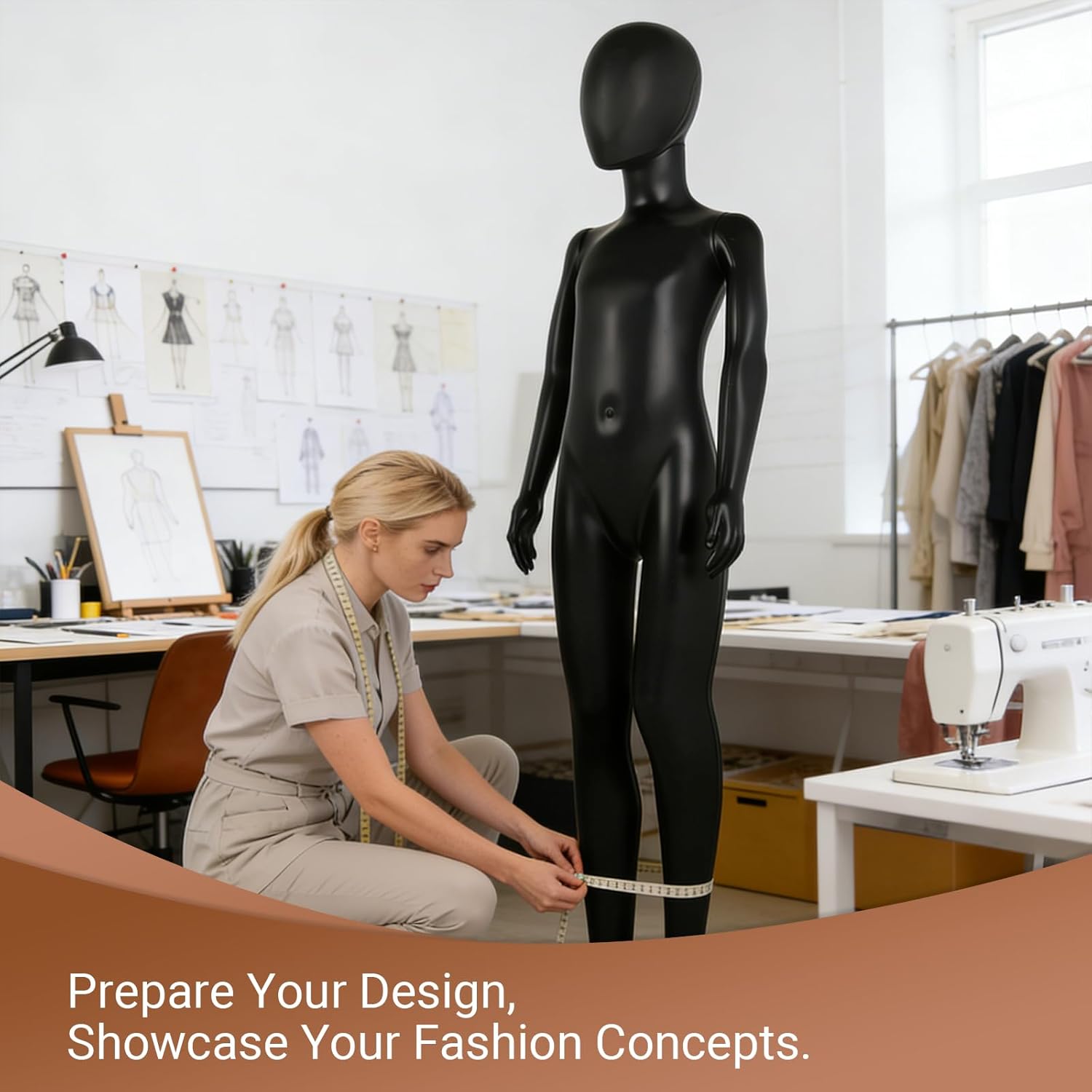 Kinbor Child Mannequin, Black Children Dress Form Mannequins, Kids Mannequins Full Body 43.3 Inches, Realistic Detachable Manikin Body Display with Metal Base