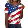 thumbnail image 2 of VKOYWKM 4th of July Shirts for Women Independence Day American Flag Graphic Tees Button V Neck Henley Shirts Patriotic Red White and Blue Tshirts Tops, 2 of 7