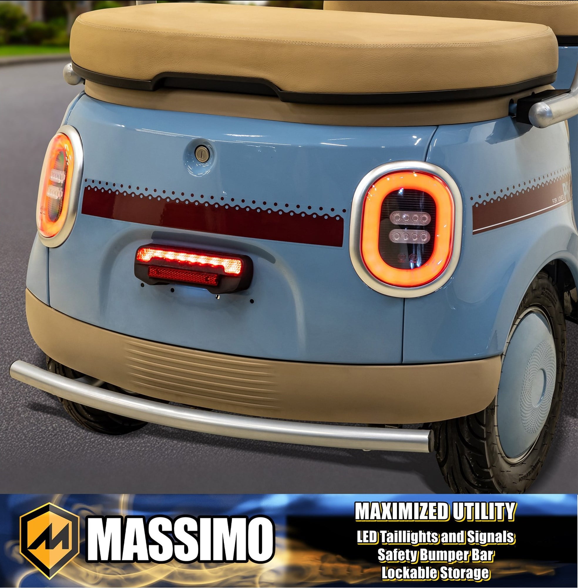Massimo MGC E-Trike 3-Wheel Electric Cart – 17 MPH, 2-Seater Adult Scooter – Blue