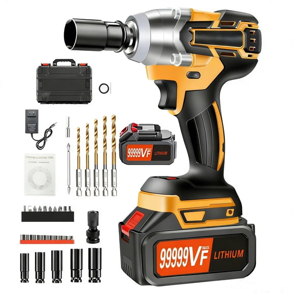 Gijjgole Cordless Impact Wrench, (300N.m) Brushless 1/2 inch Impact Gun, 3000RPM High Torque Impact Gun with 6.0 Ah Battery, Charger, 5 Sockets, Electric Impact Wrench for Car Home