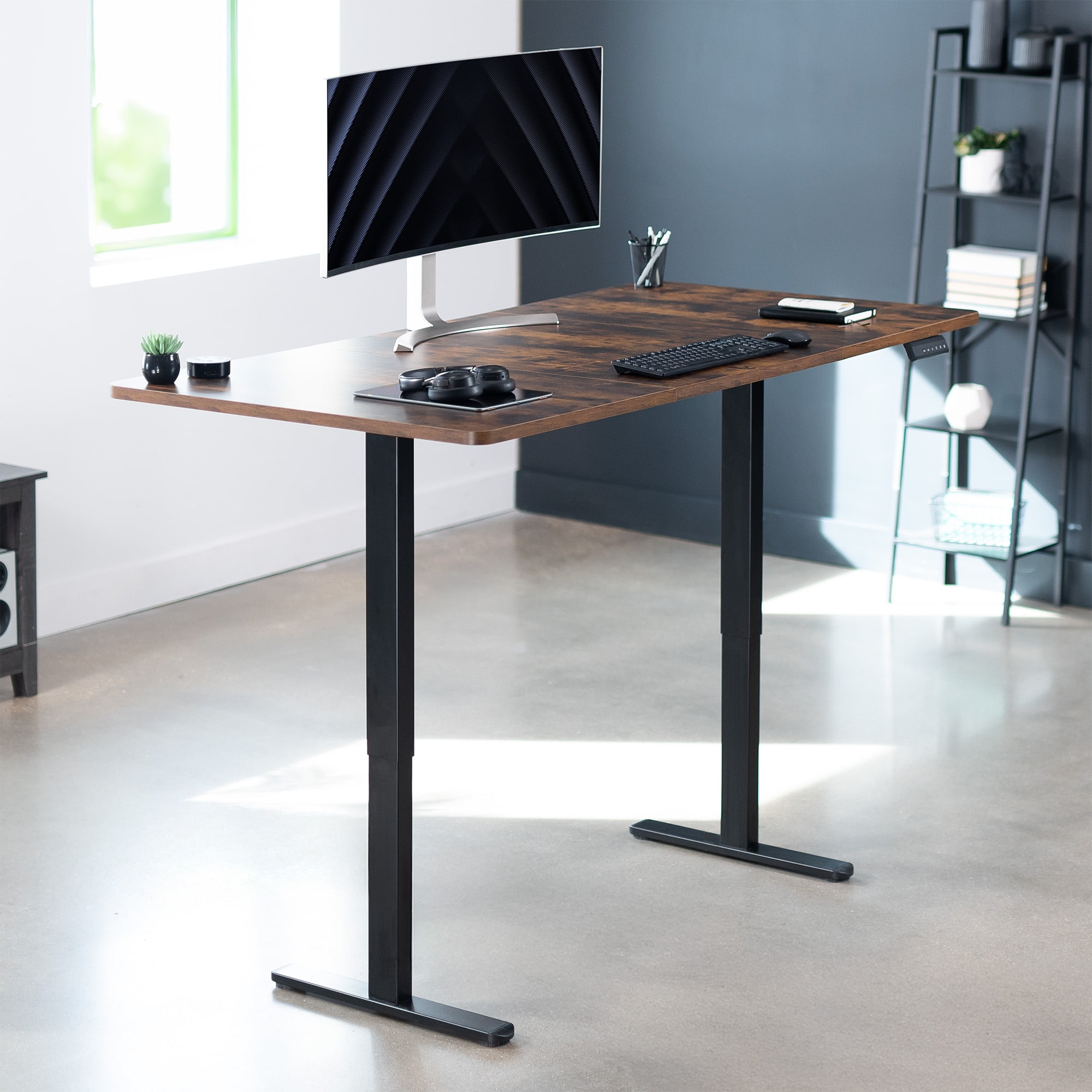 VIVO Electric Dual Motor 71” x 36” Standing Desk, Vintage Brown Top, Black Frame