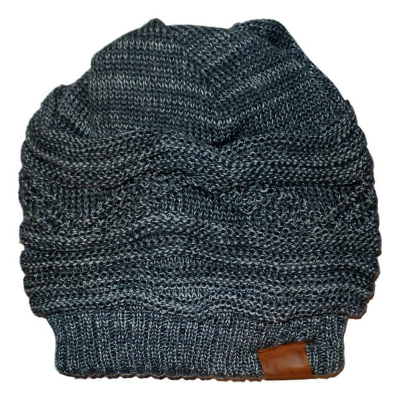 SONA G DESIGNS Versable Mixed Tones Color Knit Slouch Beanie for Bun Ponytail Blues