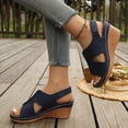 thumbnail image 4 of Womens Orthopedic Wedge Sandals Hollow out Splice Leather Adjustable Slingback Wedges Heels Casual Breathable Open Toe Walking Shoes Blue Size 6.5, 4 of 8