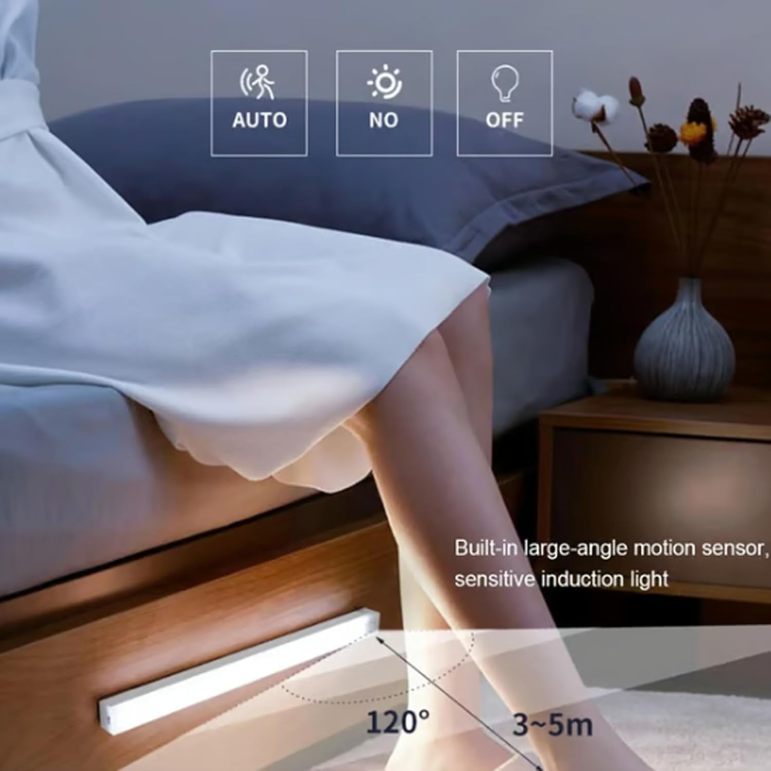 Punch-Free Smart Sensor Magnetic Rechargeable LED Lights,4/7.9/11.8 In USB Wireless Closet Under Cabinet Motion Sensor Lighting, White/Warm Light,120° Wide Angle,6-13ft Range for Kitchen,Cupboard