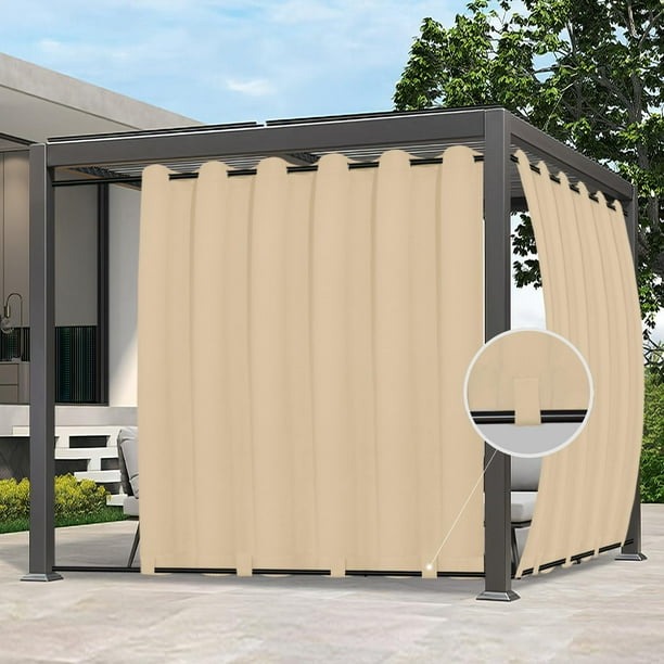 Cortinas de exterior fáciles de usar, impermeables, 110 x 96 cm, color beige, 1 panel