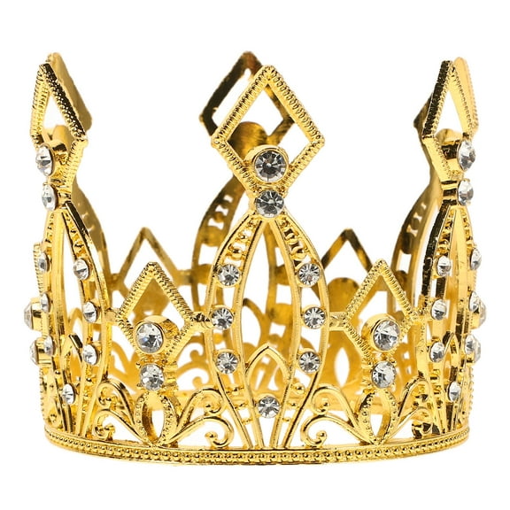 3pcs Golden Crown Cake Topper Tiara Cake Ornaments Dessert Decor Crafts Party Supplies for Birthday Wedding
