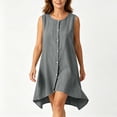 thumbnail image 6 of Women's Solid Color Round Neck Sleeveless Button Mini Dress for Summer Casual, 6 of 8